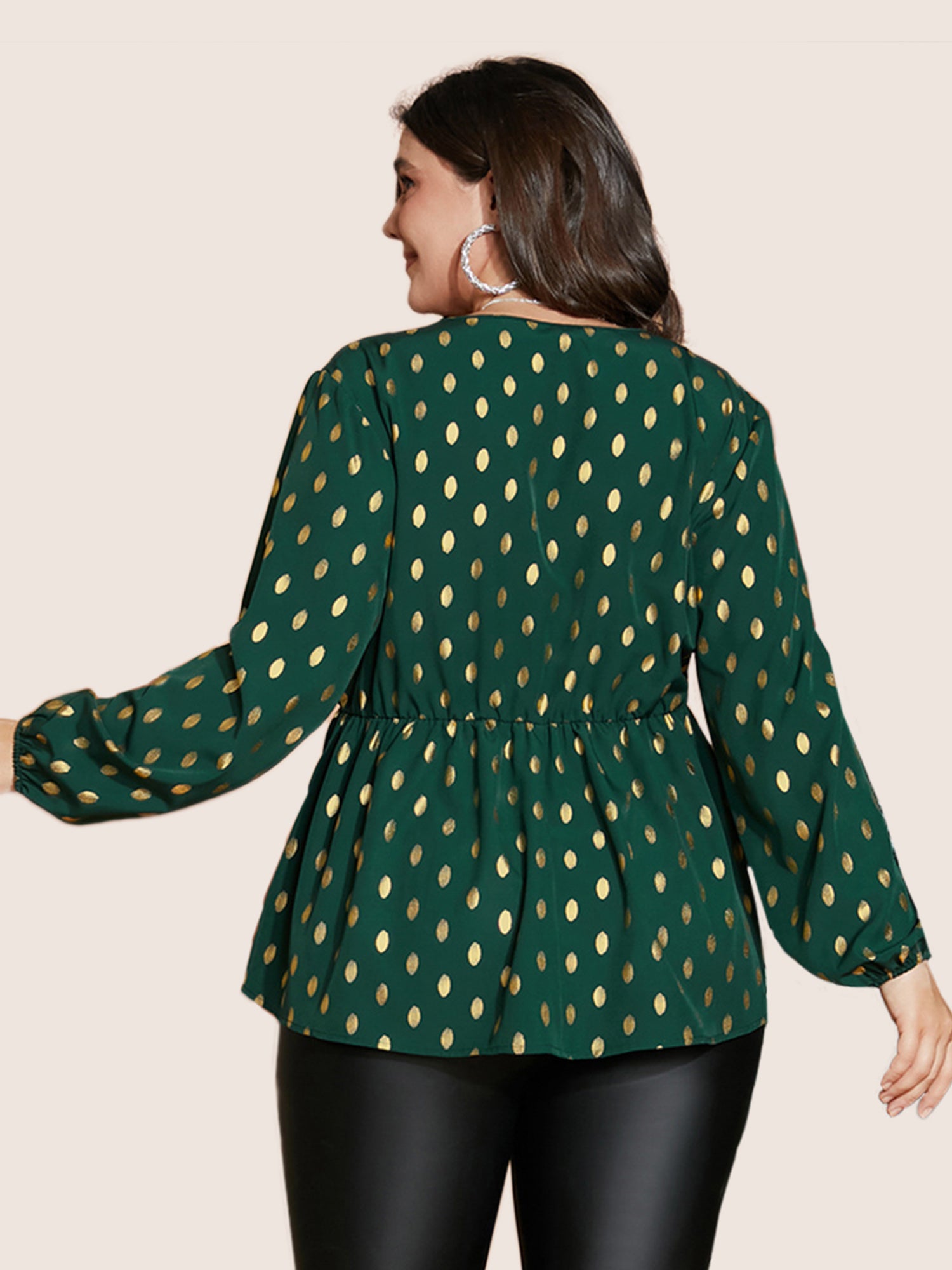 Polka Dot Lantern Sleeve Wrap Ruffle Blouse