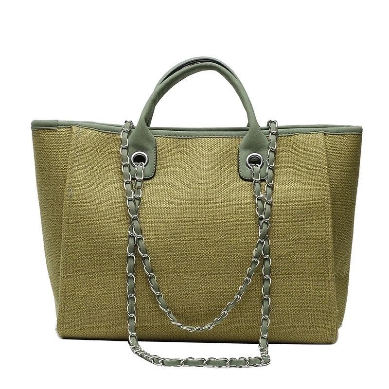 Women'S Large Canvas Solid Color Streetwear Square Zipper Tote Bag