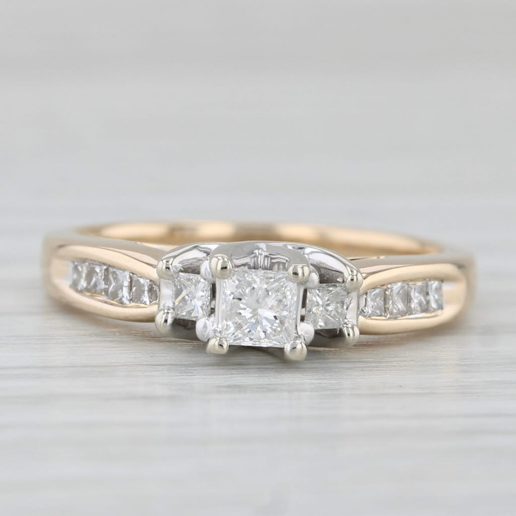 0.61ctw Princess Diamond Engagement Ring 14k Yellow White Gold Size 7