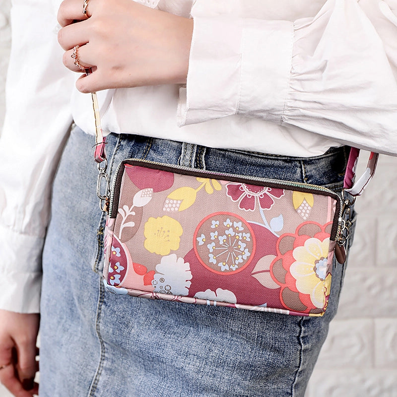 Cartoon Three-layer Zipper Fabric Printing Women's New Coin Purse Bag Mobile Phone Bag Handbag