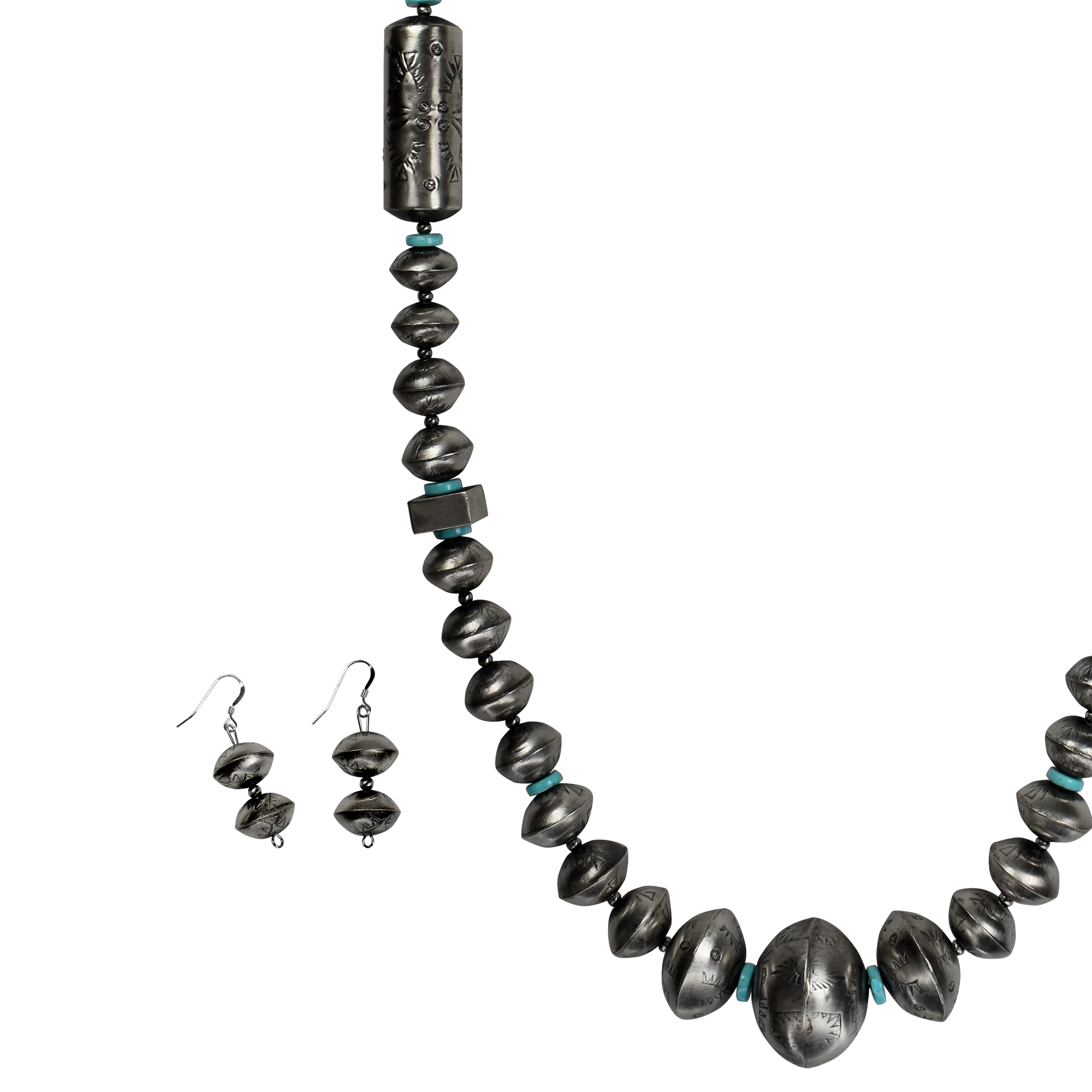Stamped Pillow Bead   Necklace & Earring Set
