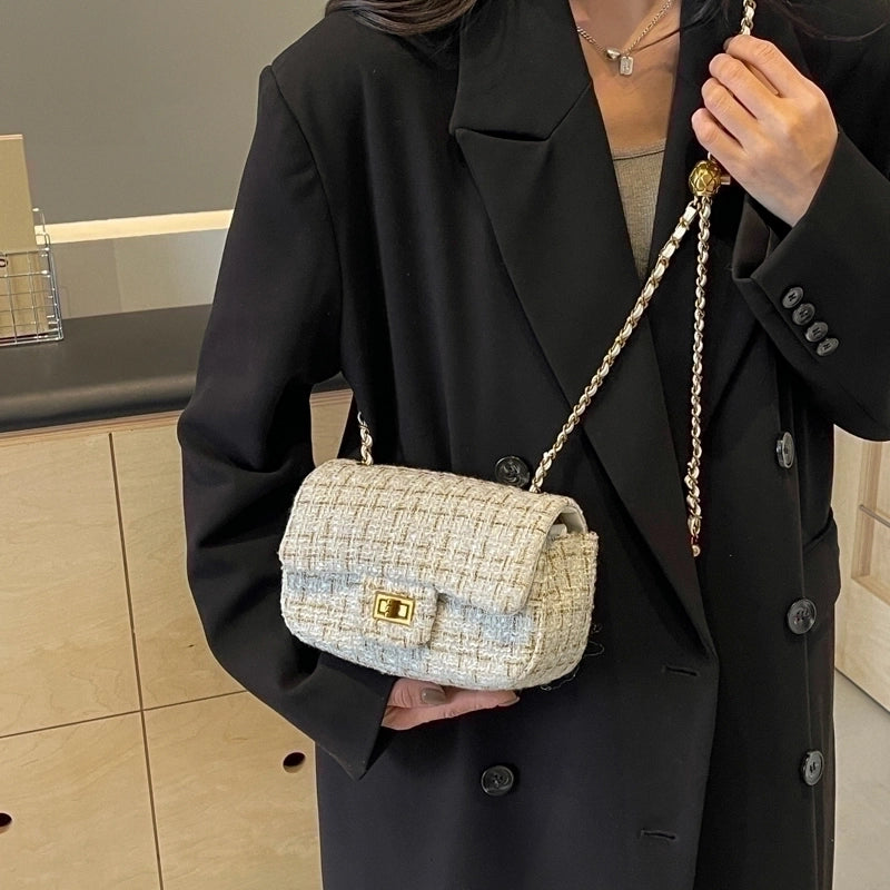 Women's Polyester Solid Color Classic Style Sewing Thread Square Lock Clasp Shoulder Bag