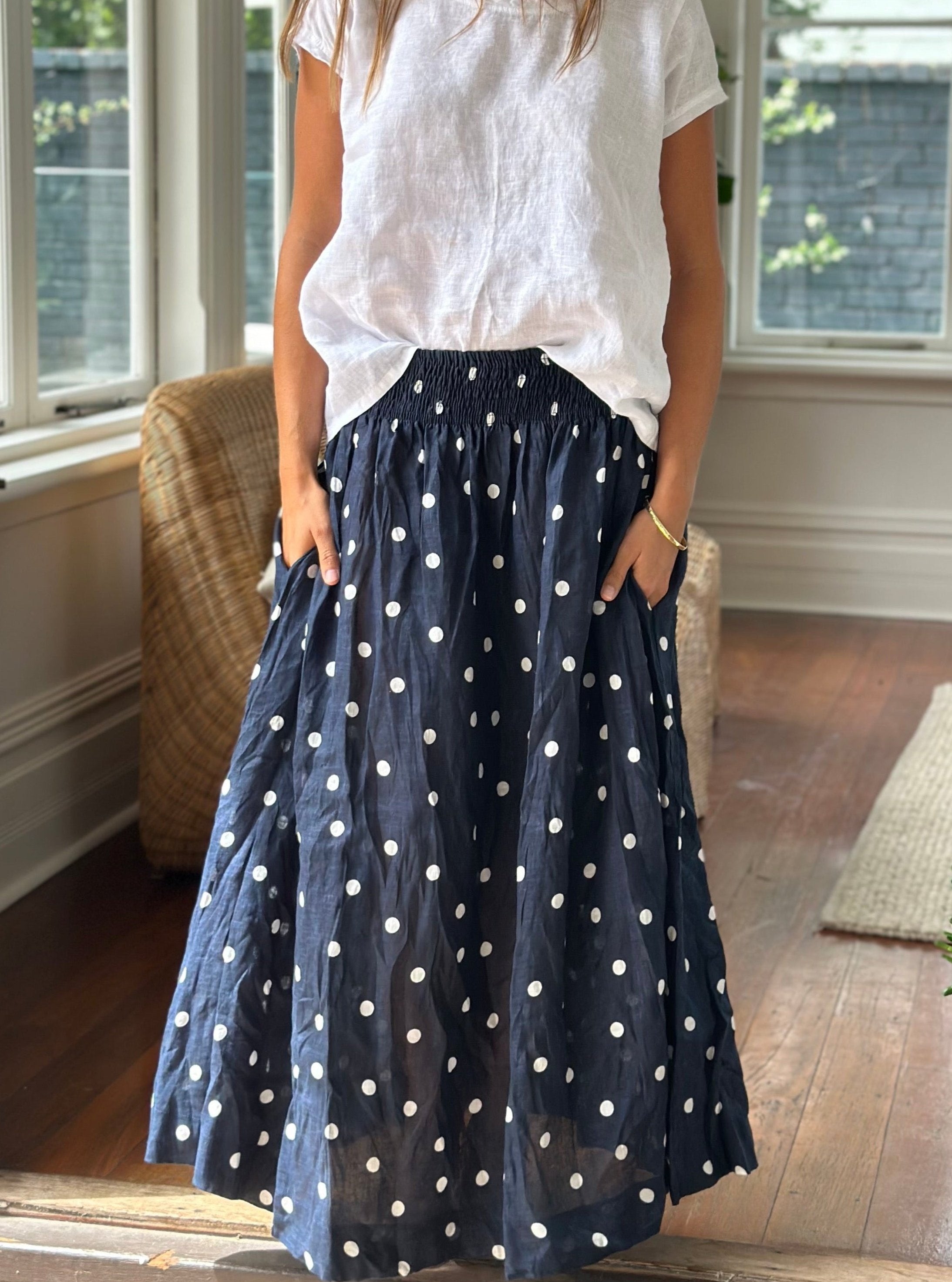 lulu skirt - navy spot linen