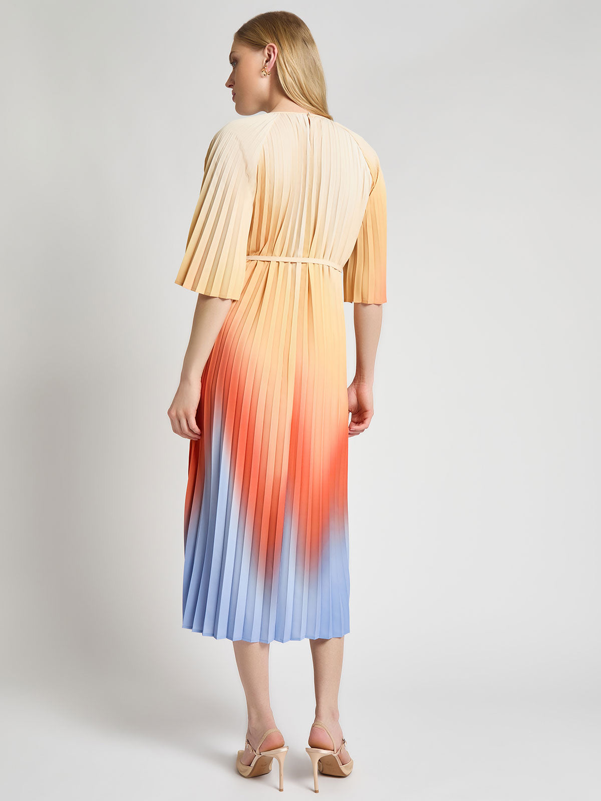 Pleated Ombre Crepe de Chine Maxi Dress - Modern Fit