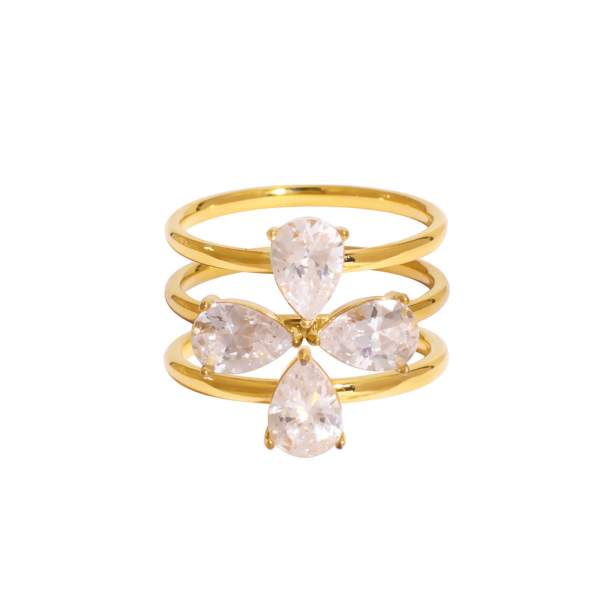 Zircon Love Four-Leaf Flower Stainless Steel Ring Female Design Niche Versatile Ring