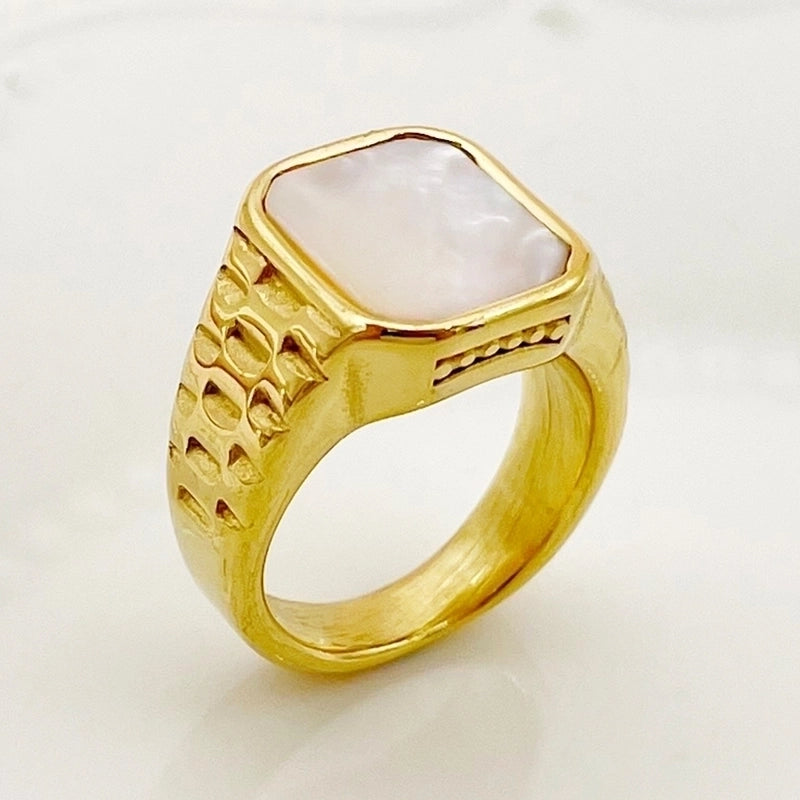 304 Stainless Steel 14K Gold Plated Glam Vintage Style Plating Inlay Square Shell Rings