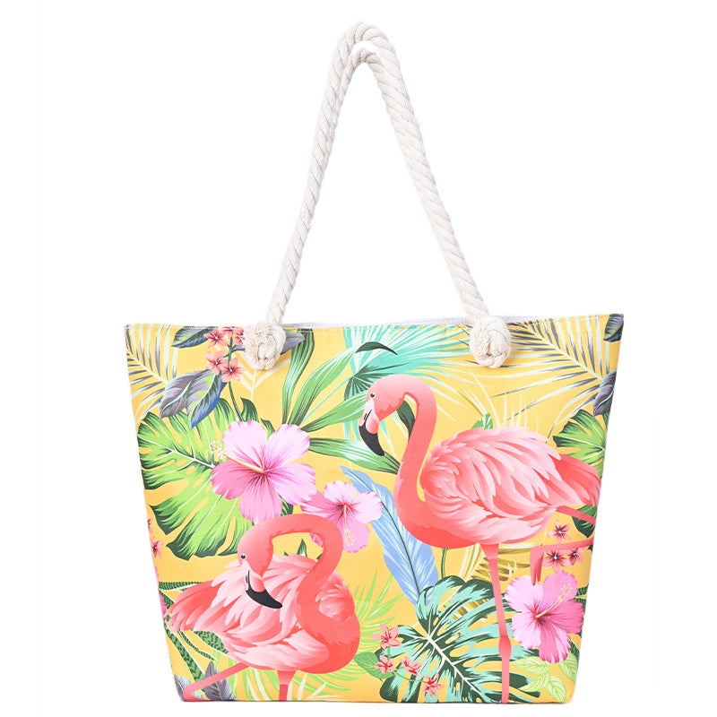 Women's Medium Canvas Flamingo Beach Square Zipper Beach Bag