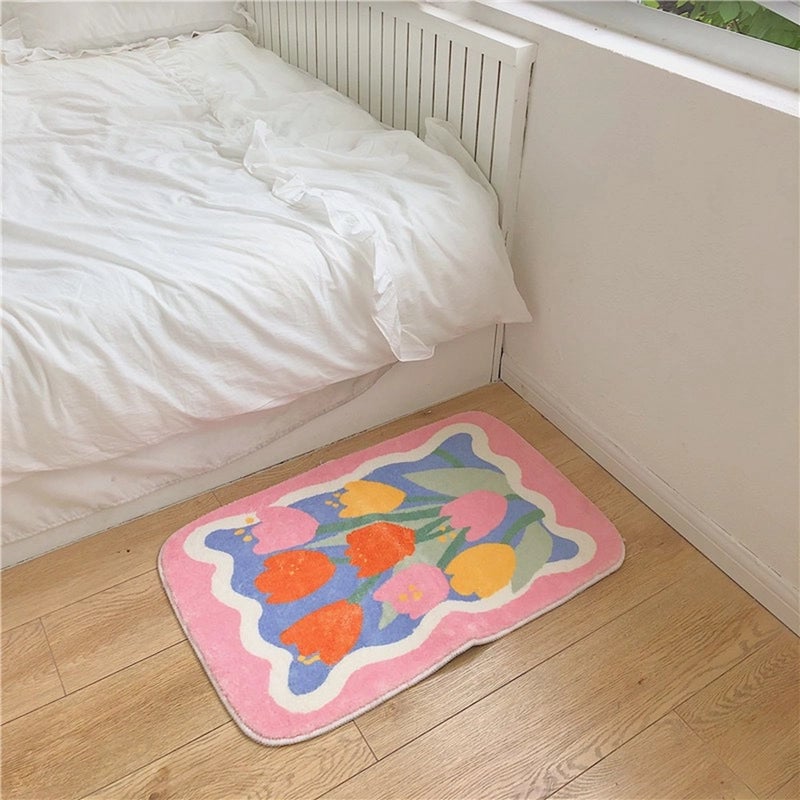 Fresh Bathroom Floor Door Mat Bathroom Non-Slip Tulip Girl Bedside Pad Soft Thick Cute Door Mat