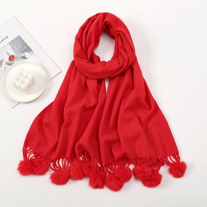 Women's Minimalist Classic Style Solid Color Imitation Cashmere Tassel Scarf
