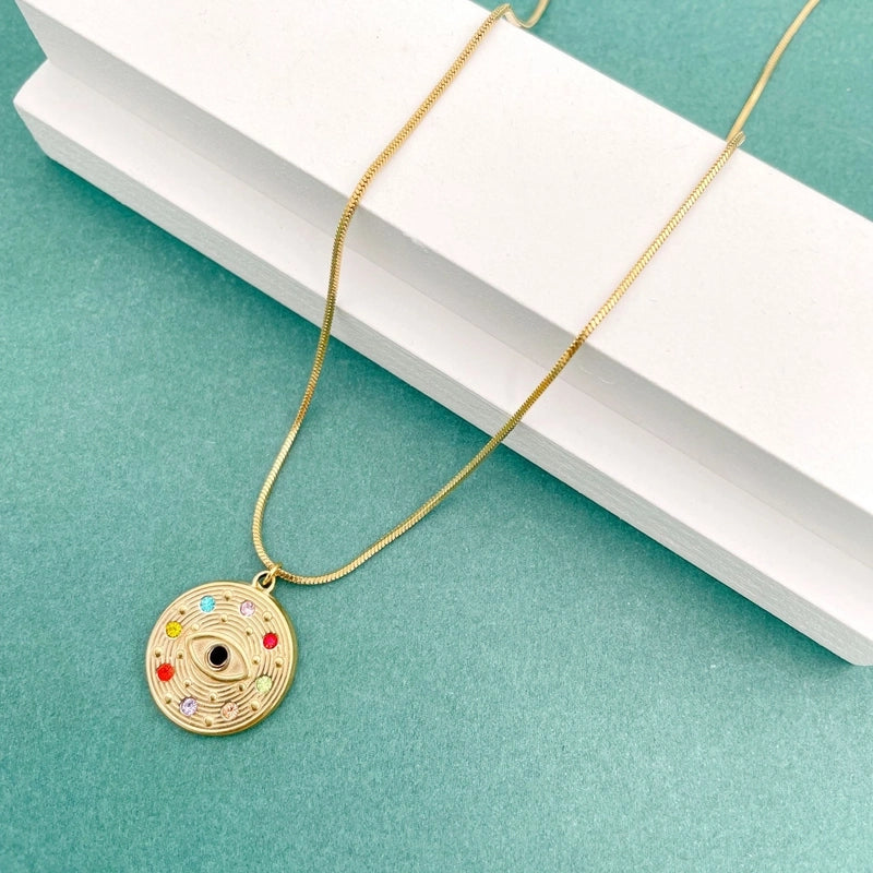 Fashion Round Water Droplets 304 Stainless Steel Natural Stone Zircon 14K Gold Plated Plating Inlay Stainless Steel Necklaces
