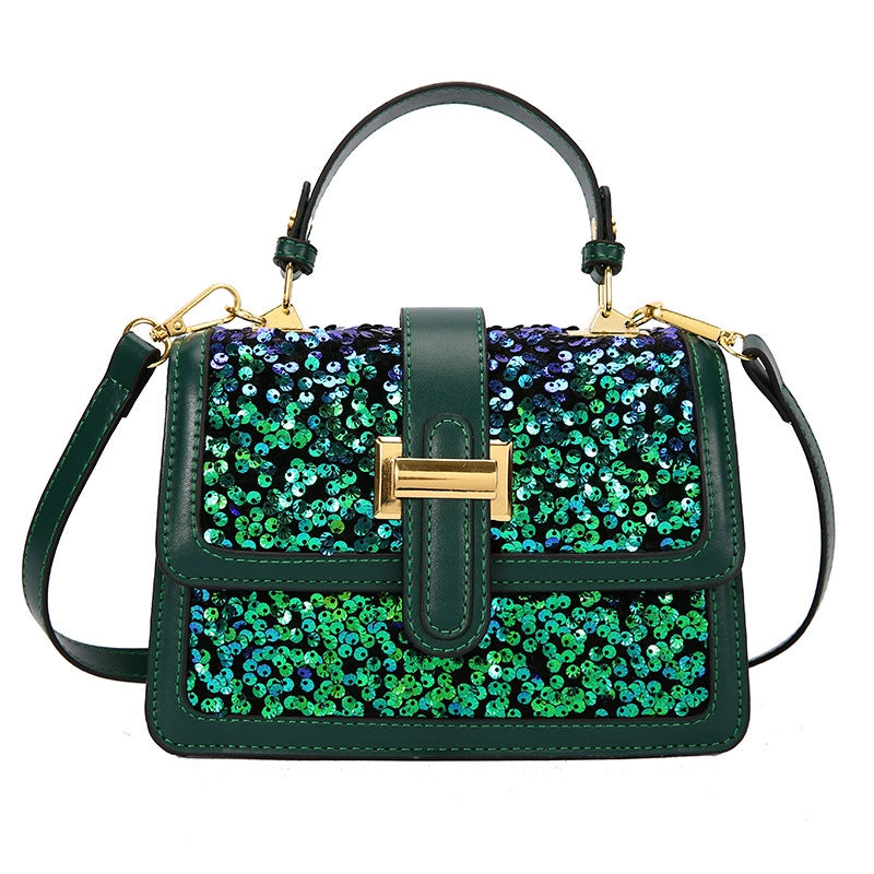 Women's Small All Seasons Pu Leather Sequins Elegant Classic Style Square Zipper Magnetic Buckle Handbag