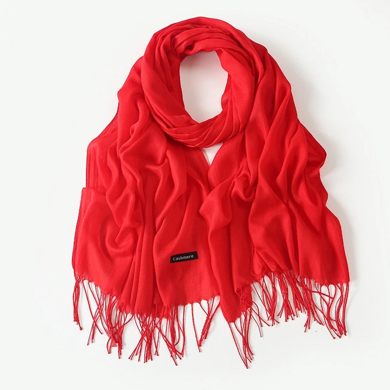 Women's Elegant Classic Style Solid Color Polyester Tassel Scarf