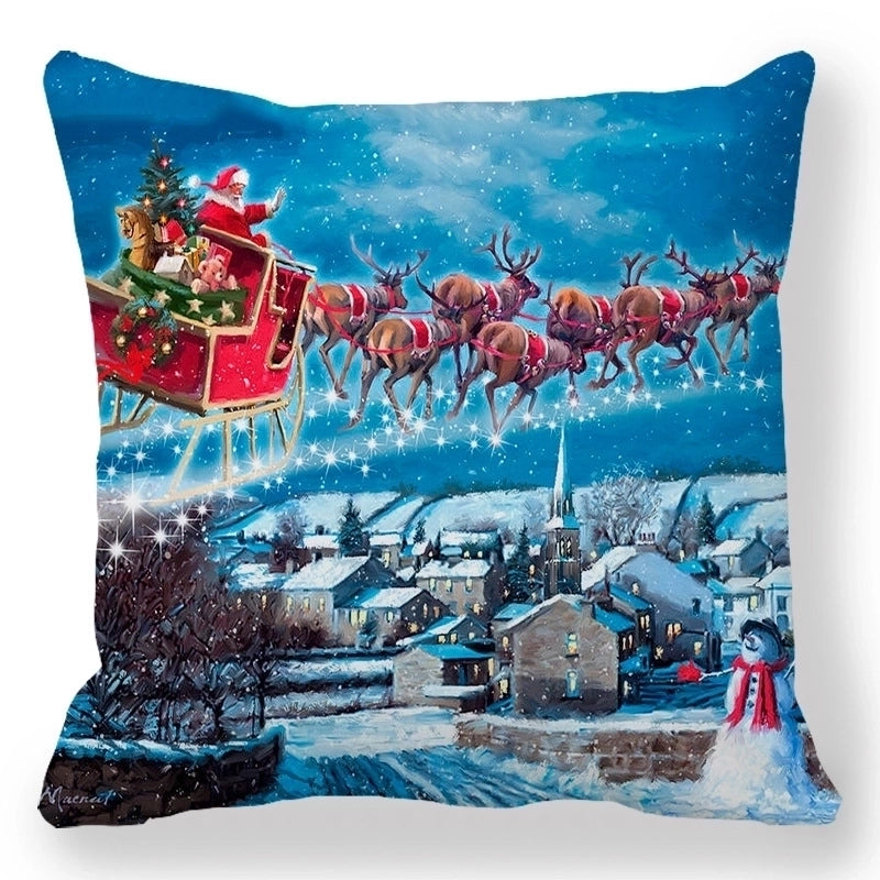 Christmas Pastoral Santa Claus Elk Cotton Pillow Cases Couch & Sofa Decor