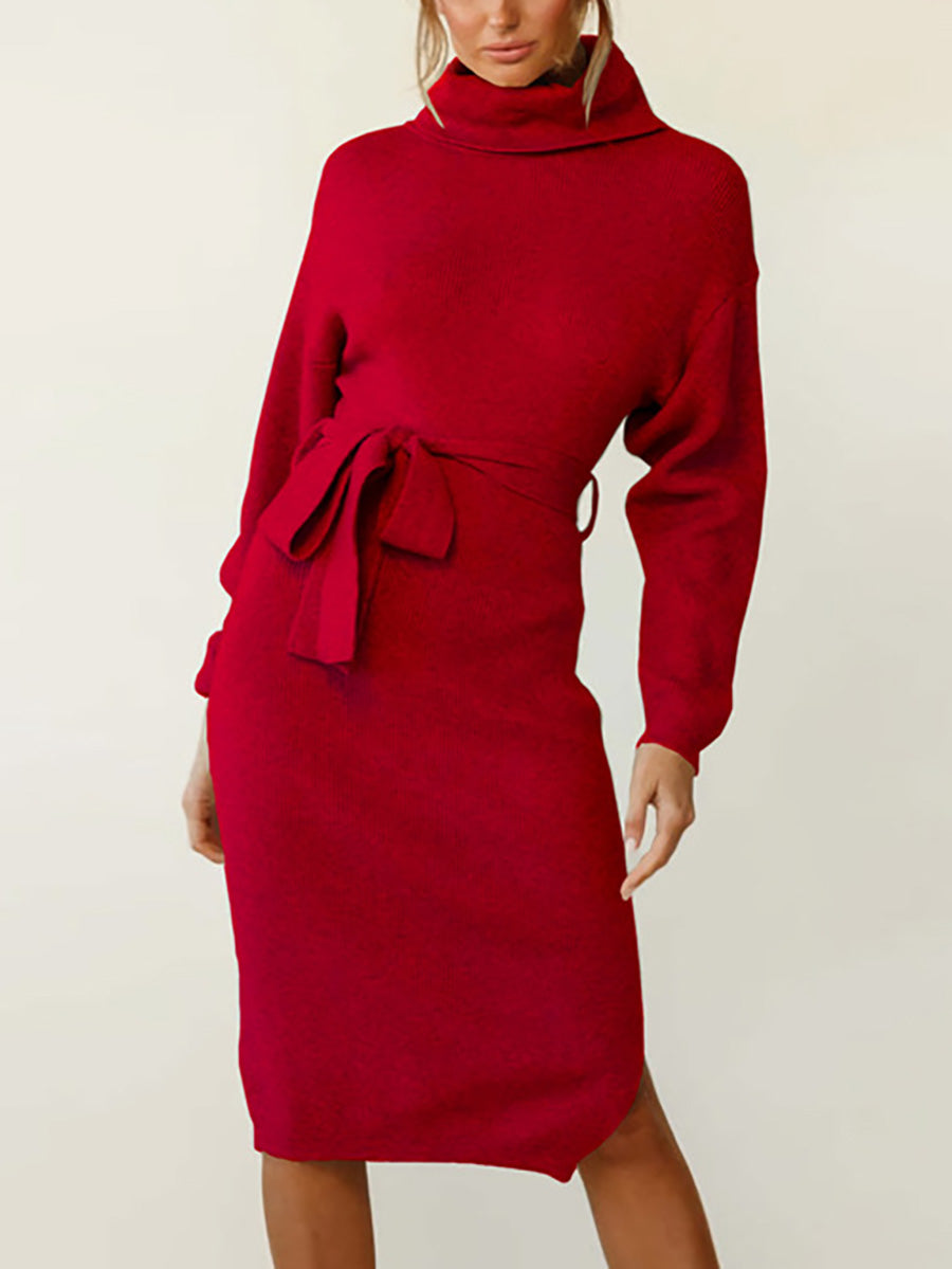 High Neck Lace-Up Knit Dress(4 colors)