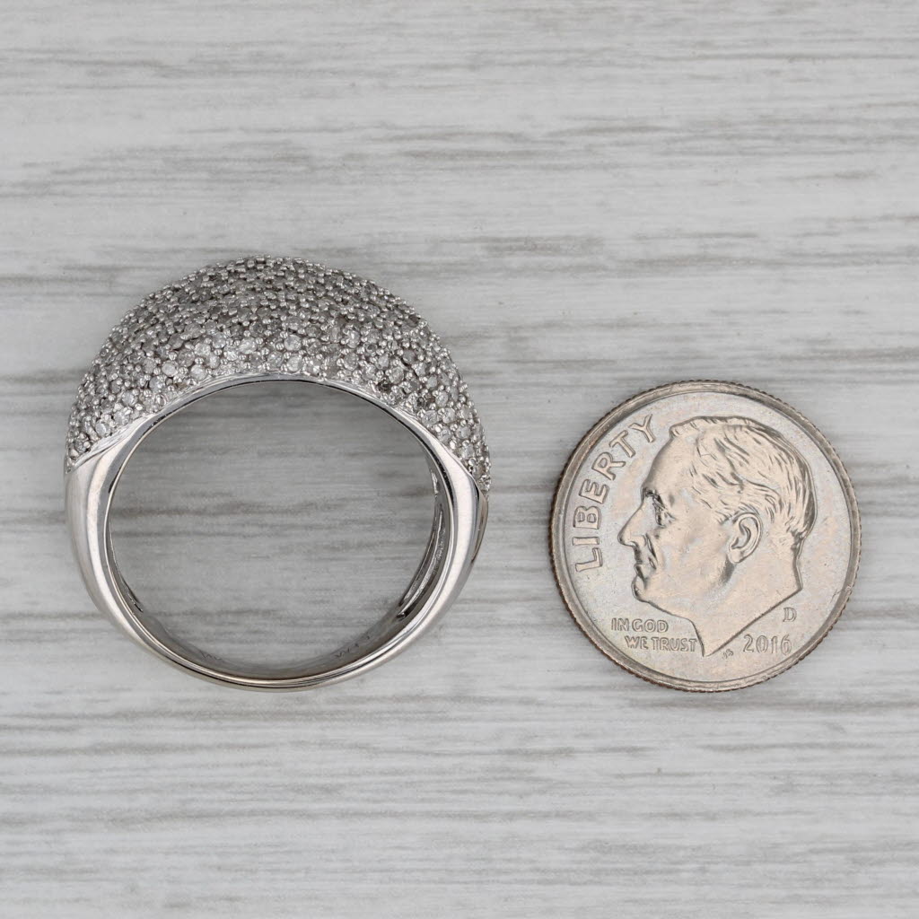 1.25ctw Pave Diamond Ring 14k White Gold Size 8 Contoured Cocktail