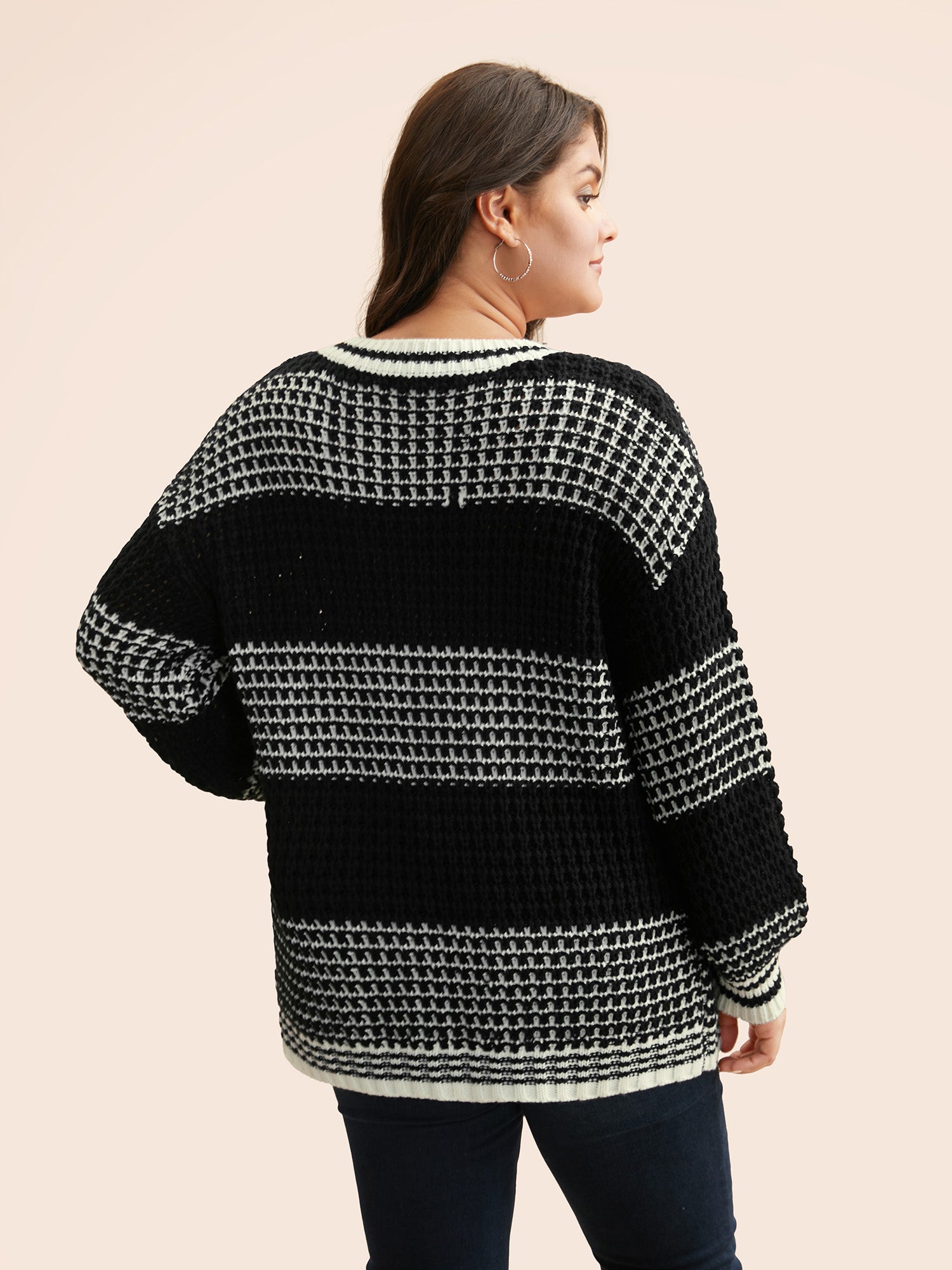 Contrast Textured Drop Shoulder Sleeve Pullover