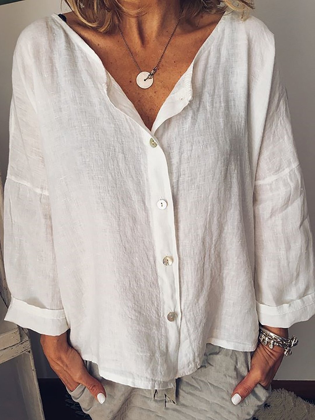 Long Sleeve Solid Shirts Plus Size Blouses
