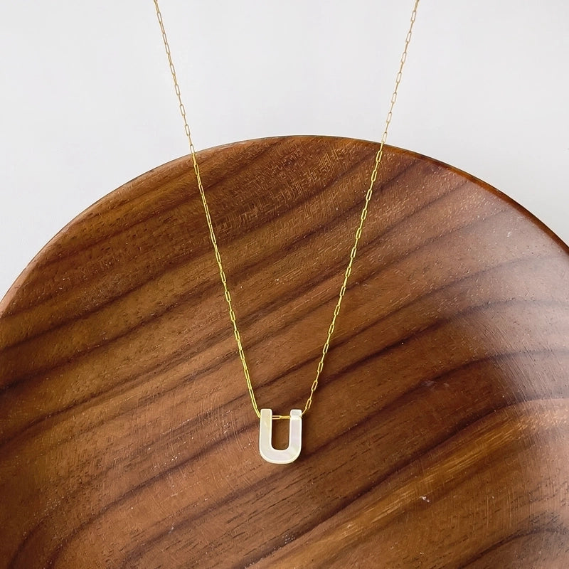 316L Stainless Steel  18K Gold Plated Minimalist Irregular Letter Shell Pendant Necklace