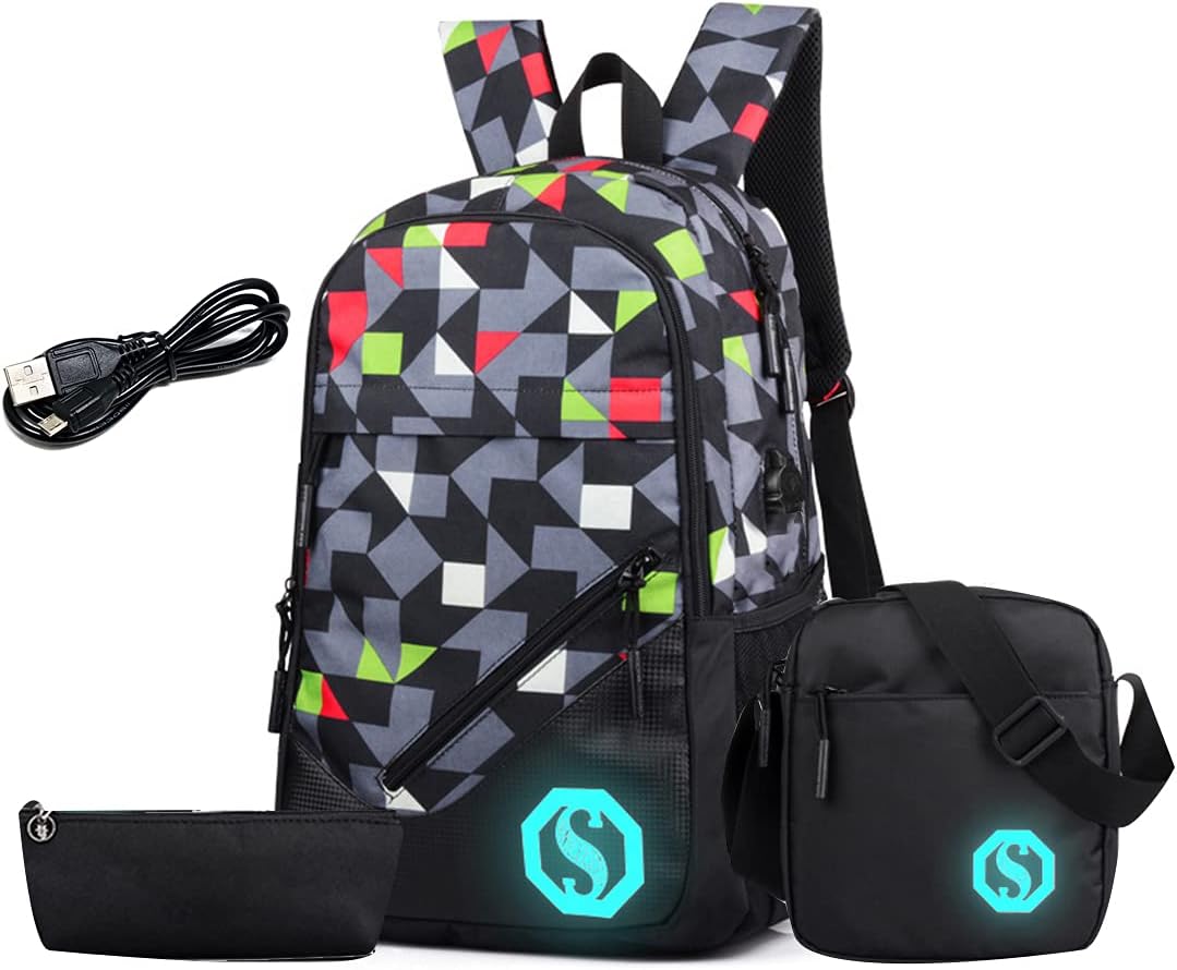 JiaYou Teenage Boy Girl Unisex 20L Multifunctional School Bag Backpack Set with Florescent Mark