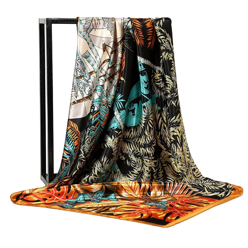 Gaohe Silk Scarf 90cm * 90cm Square Scarf Leopard Print Chain Large Square Scarf Silk Scarf Artificial Silk Scarf For Women