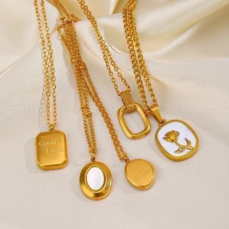 304 Stainless Steel 18K Gold Plated IG Style Plating Inlay Geometric Rhinestones Shell Necklace