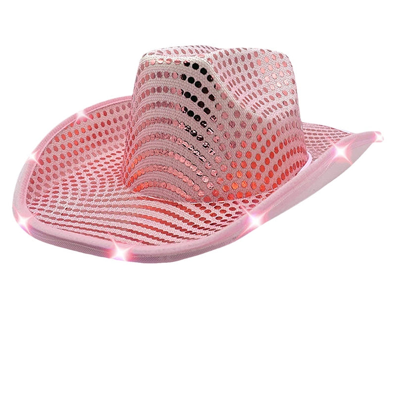 Hot Sequin Beads Luminous Hat Halloween Performance Luminous Hat Jazz Hat With Light Color Cowboy Hat