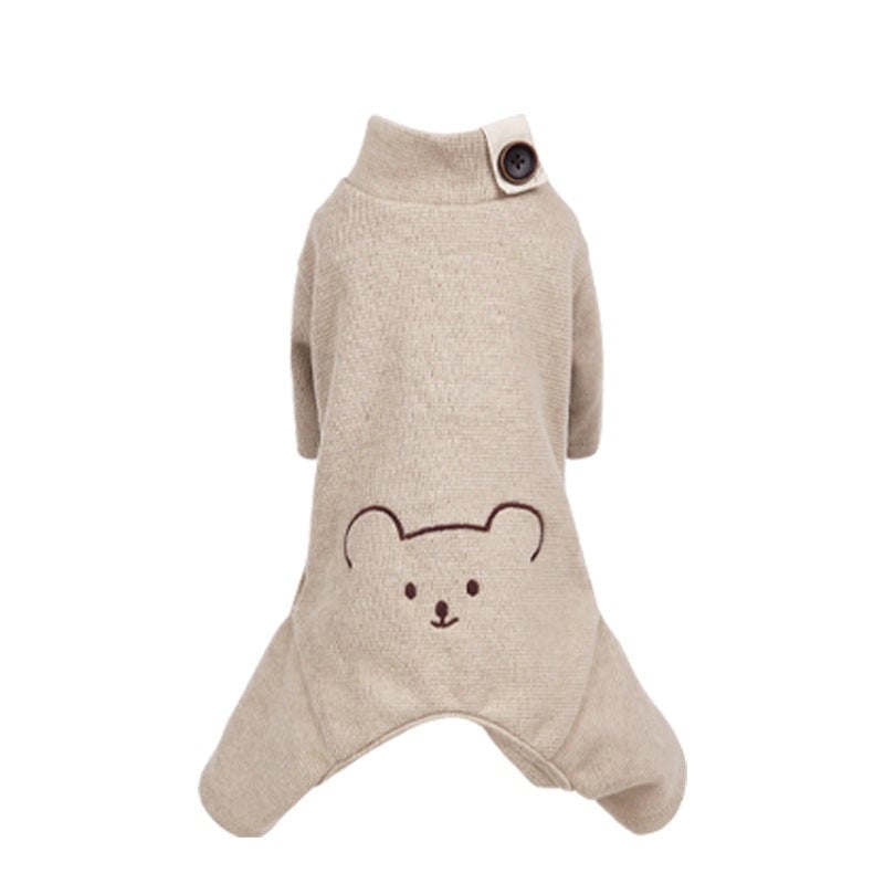Bear Printed Buttoned Dog Jumpsuits