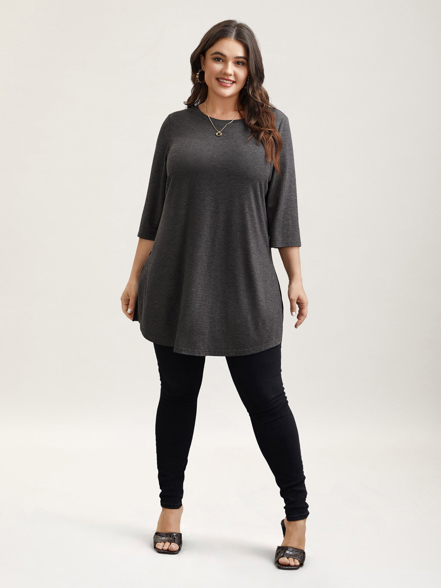 Solid Slit Round Neck Tunic T-Shirt