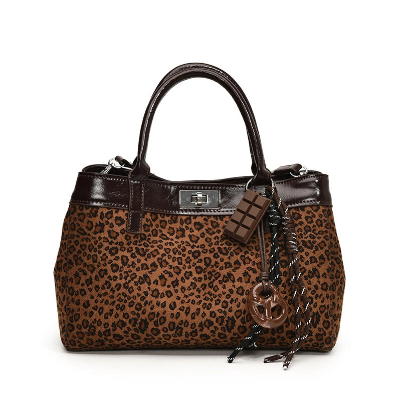 Women's Pu Leather Leopard Classic Style Square Lock Clasp Handbag Tote Bag Crossbody Bag