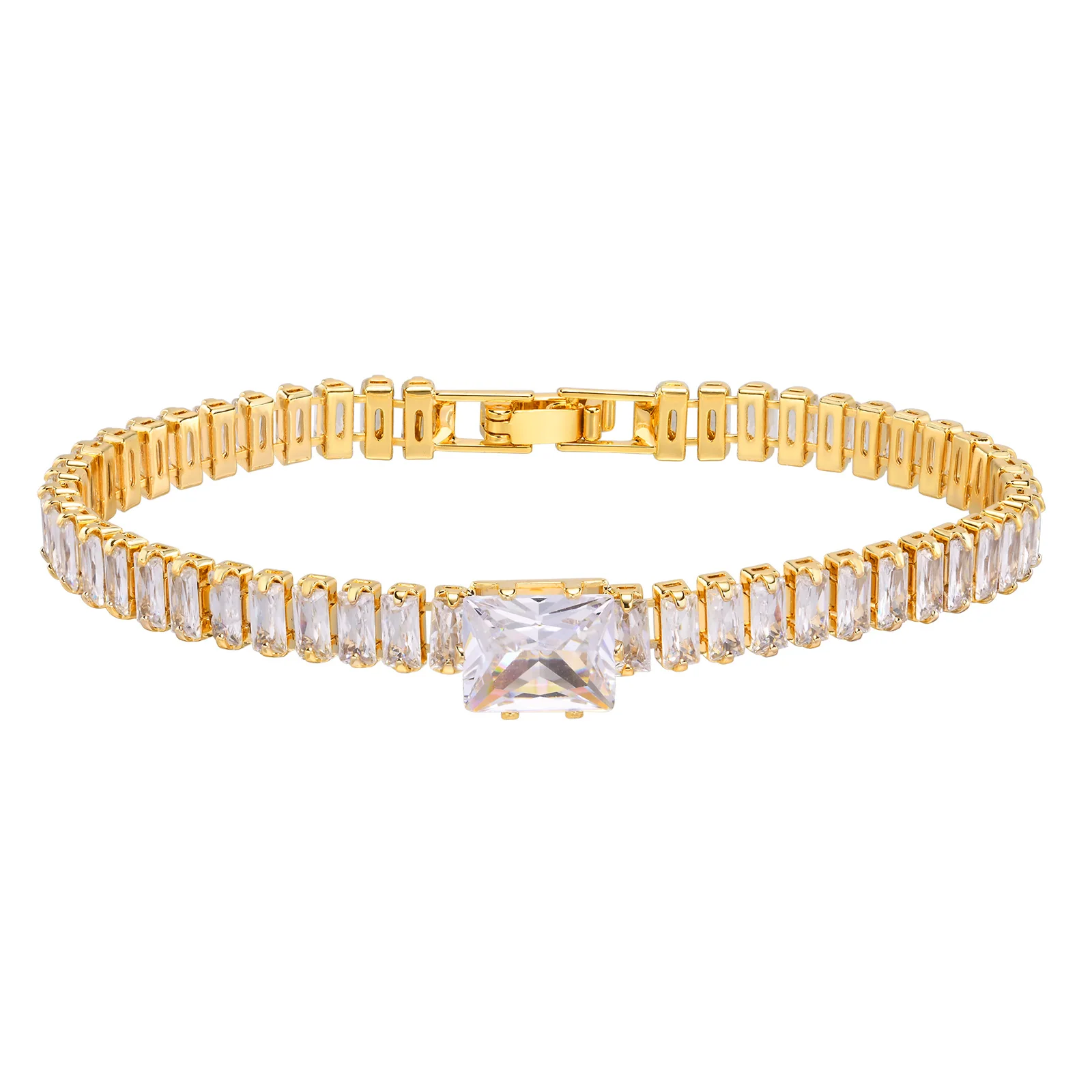 Dainty Tennis Chain Bracelets for Women Girls. Gold Color Metal Chic Charm Cuff Bracelet Bling Cubic Zirconia Jewelry