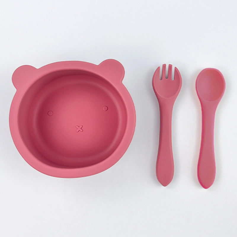 Hot Sale Baby Silicone Bowl Food Grade Platinum Silicone Cute Cartoon Bear Children's Food Supplement Tableware Suit