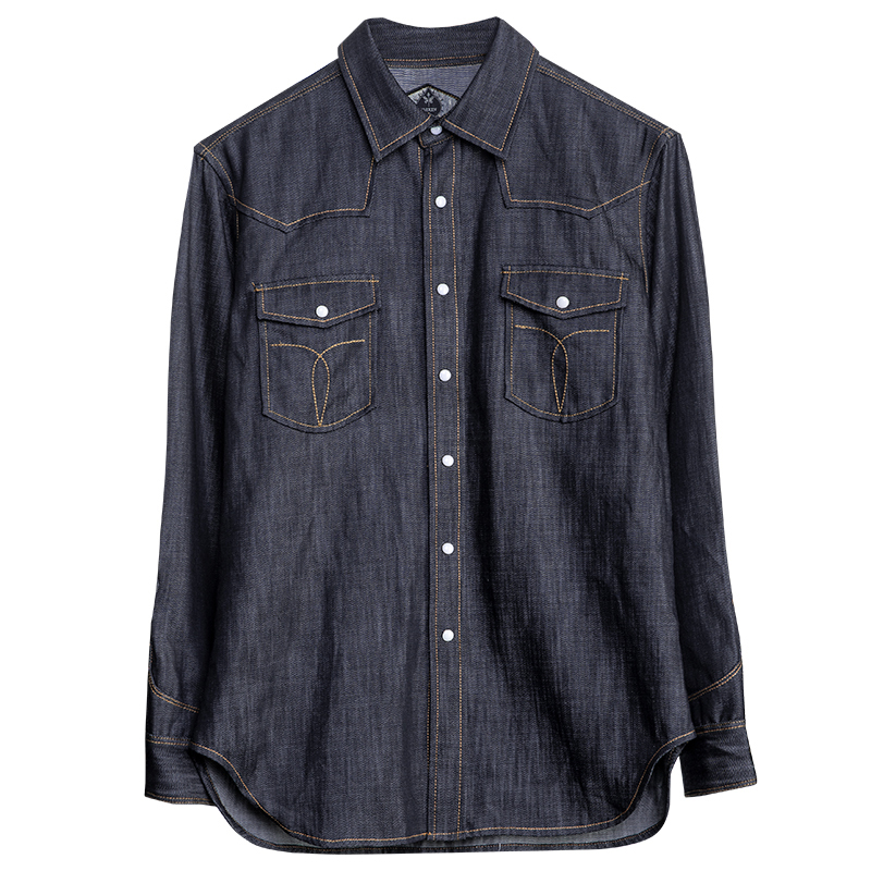 Vintage Imitation Denim Cotton And Linen Casual Long-Sleeved Shirt
