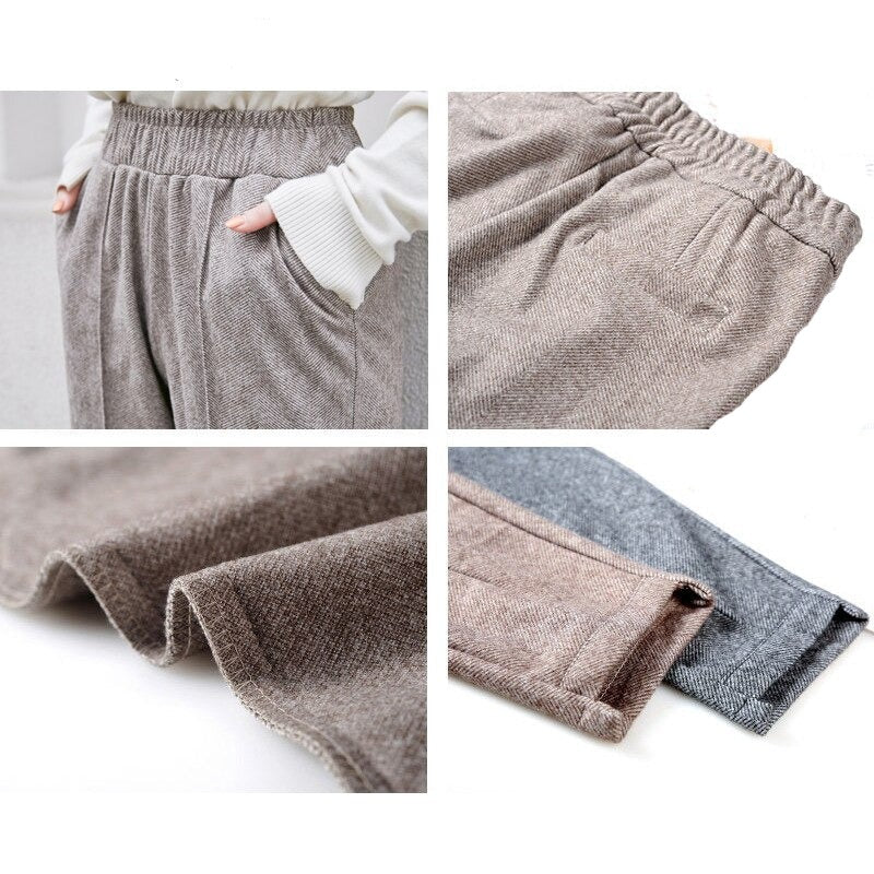 Woolen High Waist Warm Thicken Pants