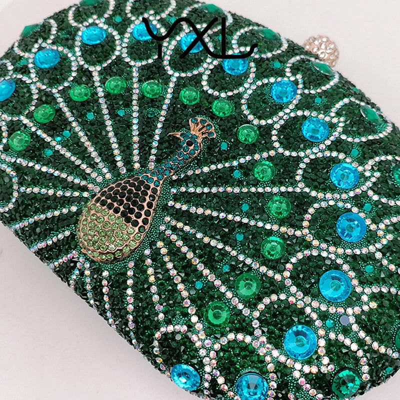 Silver Black Green Pu Leather Peacock Oval Evening Bags
