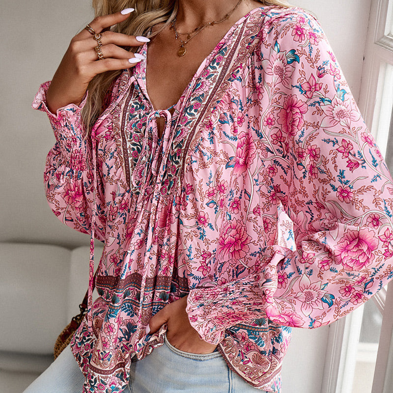 💖Hot Sales-49% OFF✨Women's Fashion Printed v-Neck Long Sleeve Shirt