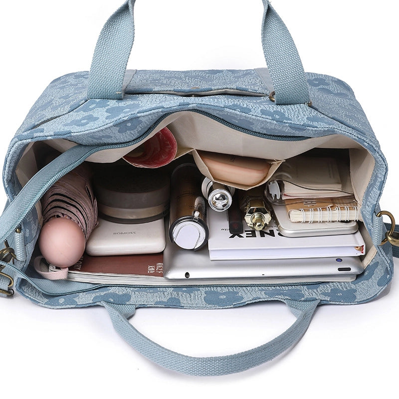 Women's Large Nylon Solid Color Streetwear Sewing Thread Square Zipper Tote Bag