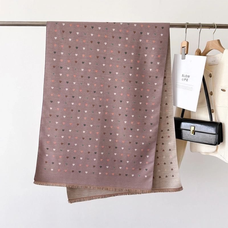 Women's Elegant Classic Style Printing Heart Shape Wool-like Polyester Scarf