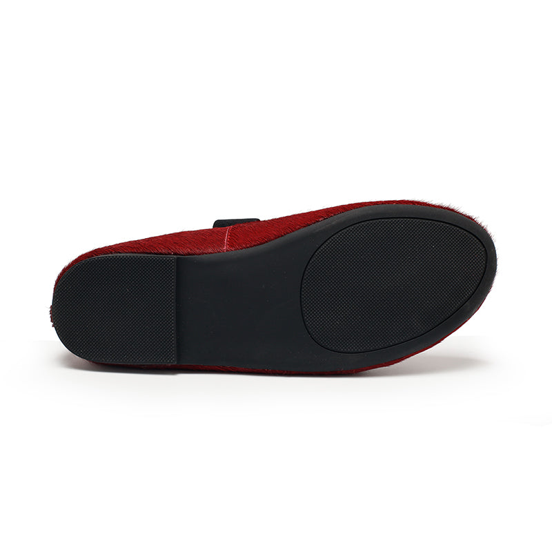 Elegant Round Toe Soft Leather Mary Jane Flats in Red/Black/Wine Red