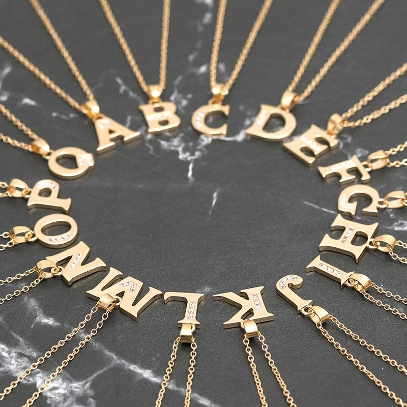 Minimalist Letter Copper Plating Inlay Zircon Pendant Necklace