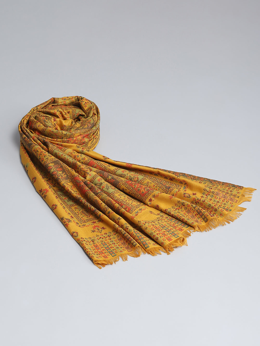 Women Mustard Self Design Shawl