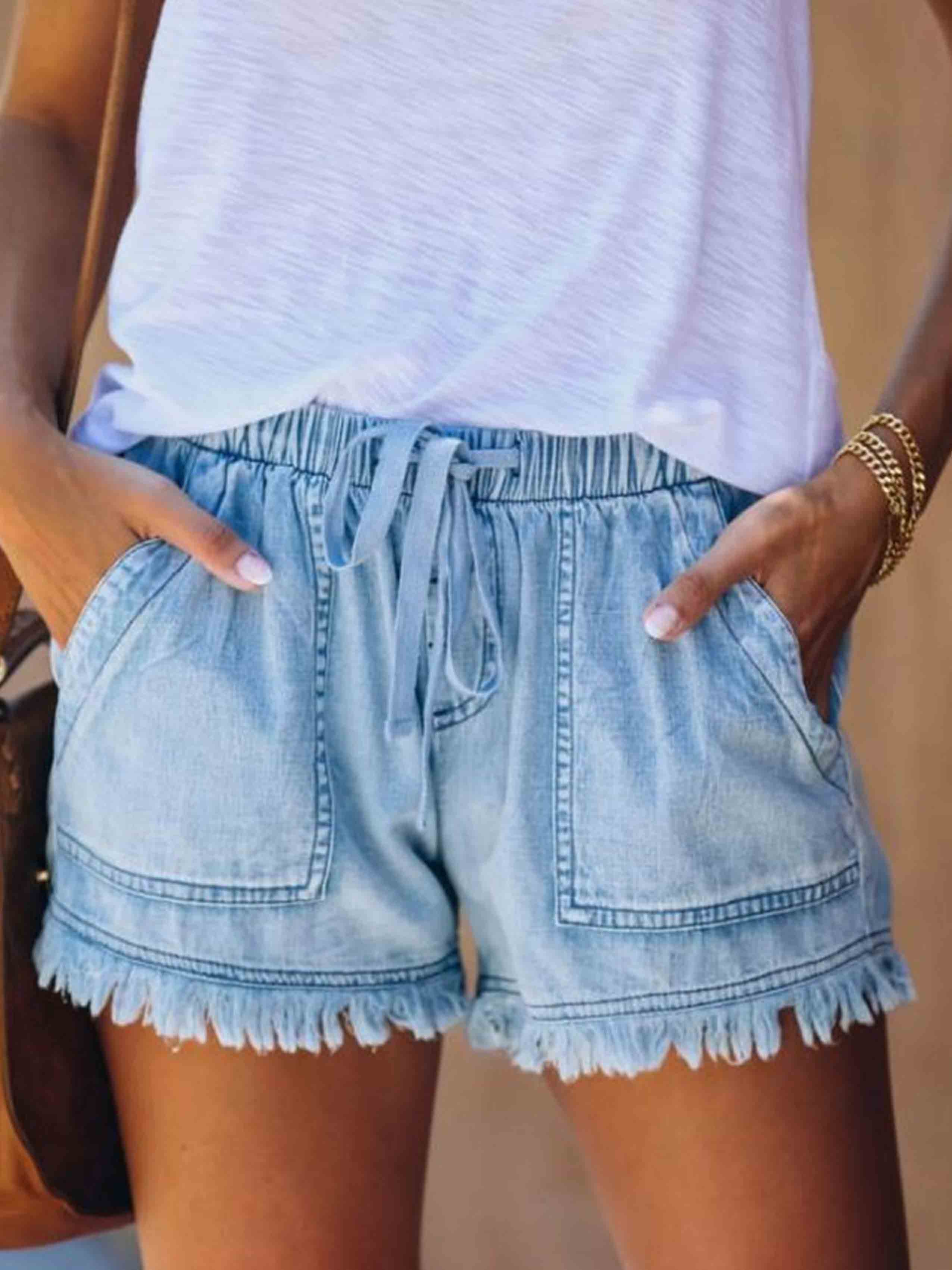 Adjustable Tassel Pocket Shorts