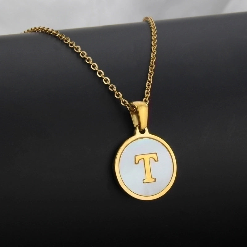 Minimalist Round Letter Titanium Steel Shell 18K Gold Plated Plating Necklace