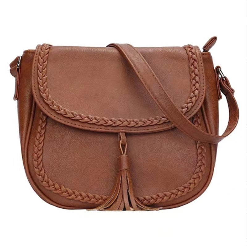 Women's Pu Leather Solid Color Classic Style Shell Zipper Shoulder Bag Saddle Bag