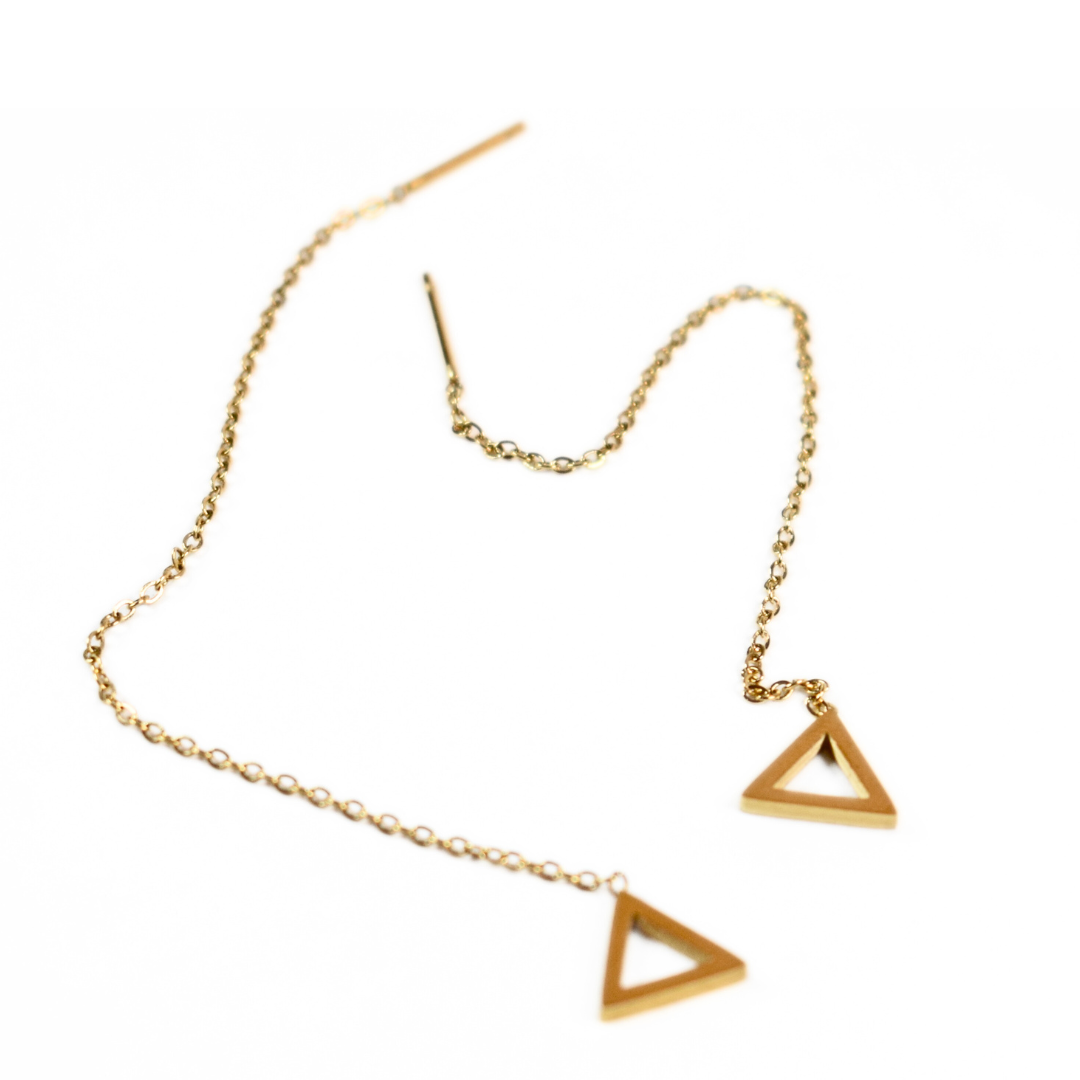Thread through heart chained stud - Gold