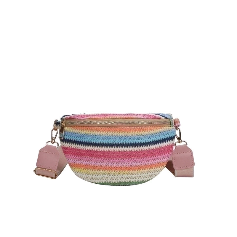 Women's Classic Style Color Block Straw Waist Bags