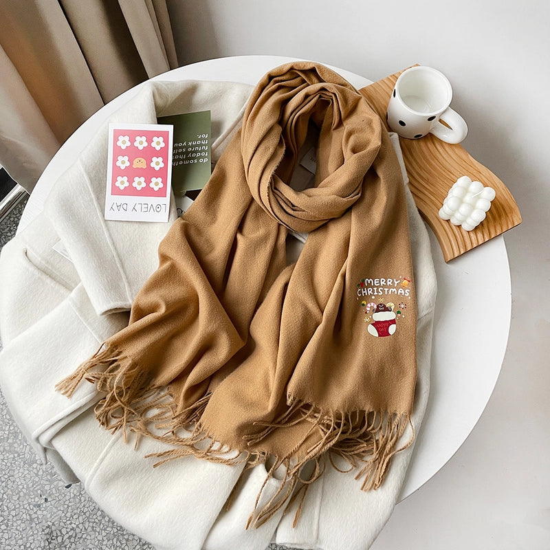Unisex Streetwear Christmas Tree Christmas Socks Gingerbread Imitation Cashmere Scarf