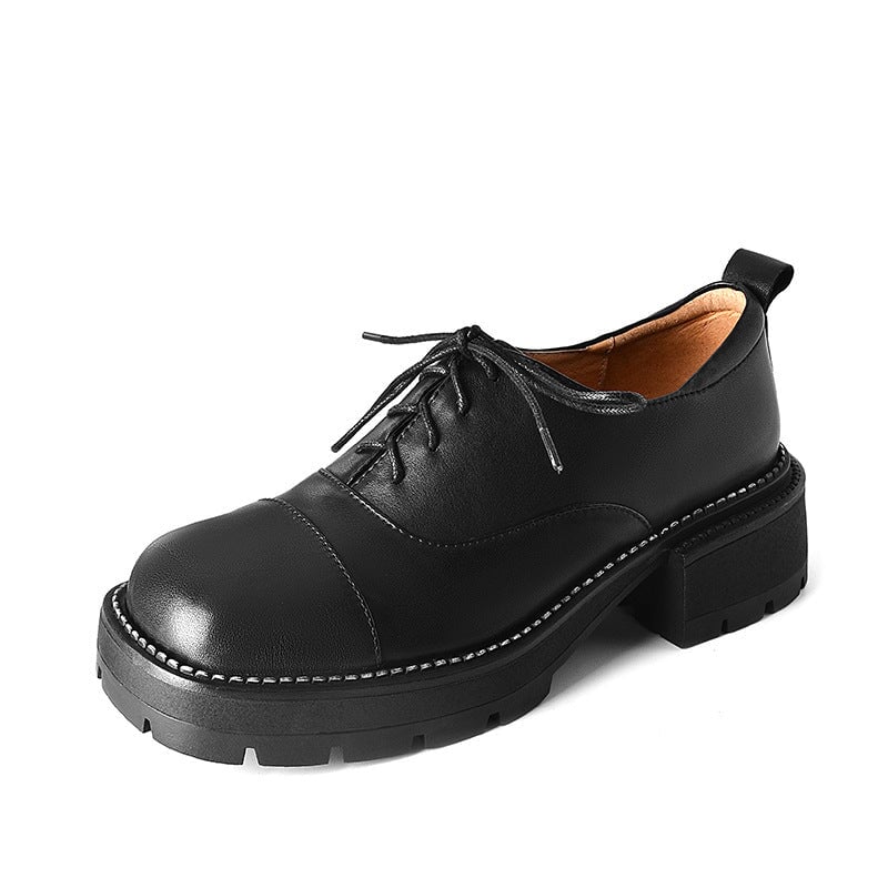 Handmade Genuine Leather 40mm Platform Cap Toe Oxford Shoes in Brown/Black/Coffee