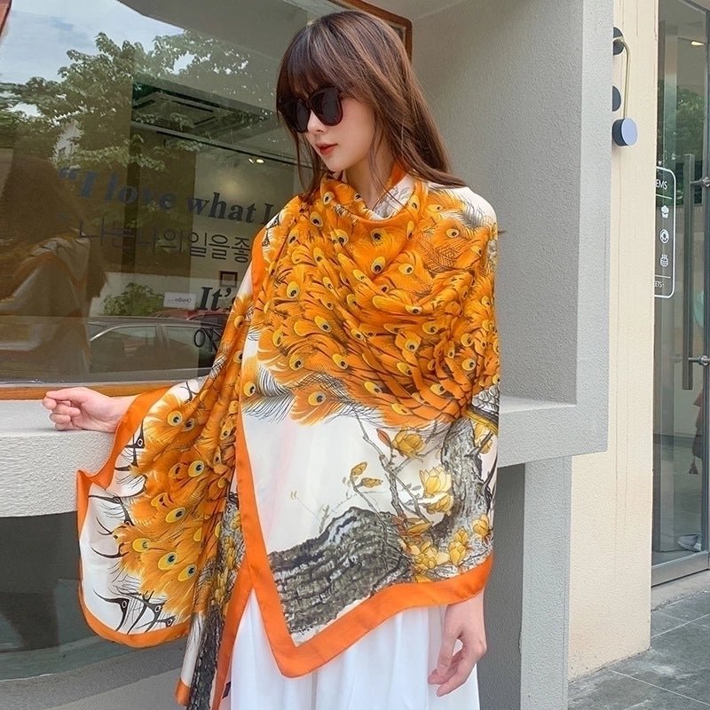Women's Lady Leopard Satin Printing Shawl