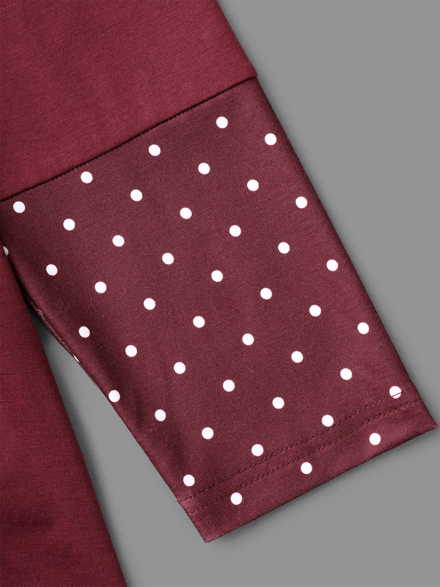 Notched Button Detail Polka Dot Patchwork T-shirt