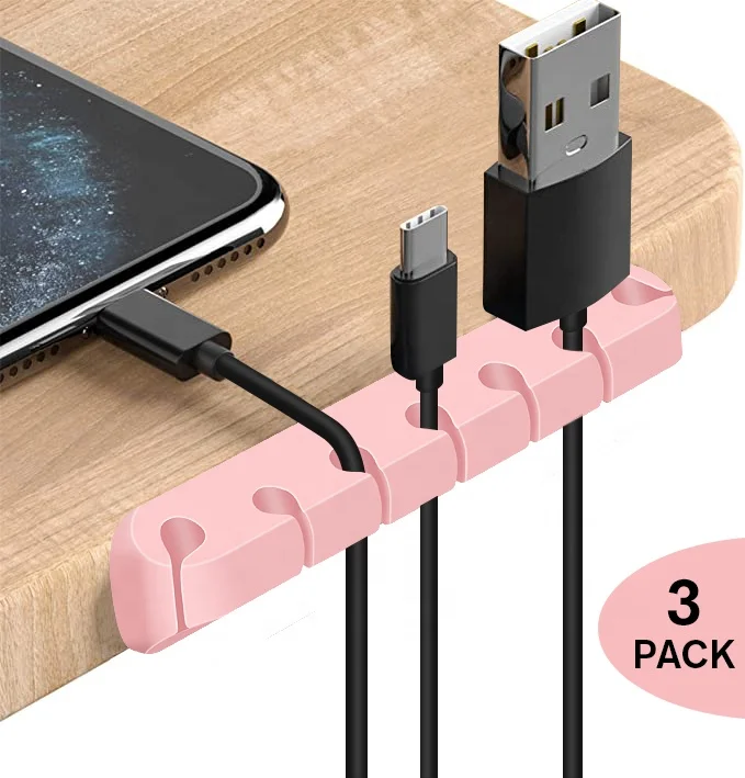 New Arrived 3 pack Phone Cable Winder Desktop Fixer Silicone Earphone Clip Charger Organizer